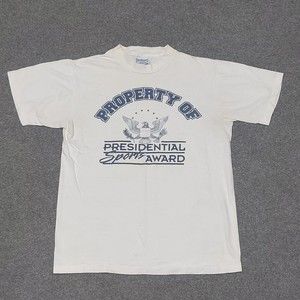 Vtg Presidential Sports Award Single Stitch White Graphic T-Shirt Size Medium
